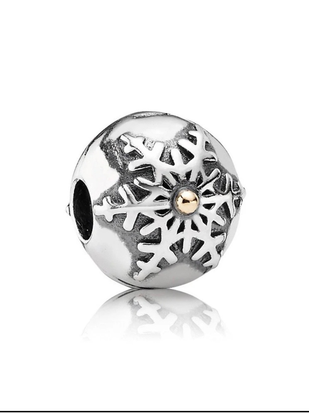 Pandora Sterling Silver Snowflake Bead Clip Gold Accent - Holiday Jewelry Retire